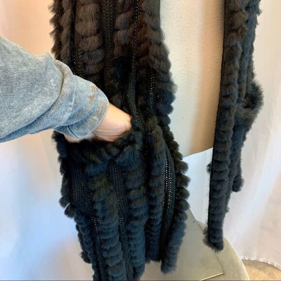 Love Token black rabbit fur high low asymmetrical vest with pockets size small - Picture 7 of 13